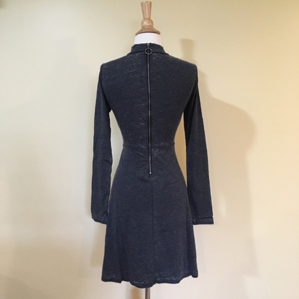 Twist Front Cut Out Long Sleeve Soft Knit Dress Charcoal Grey - Picture 7 of 7